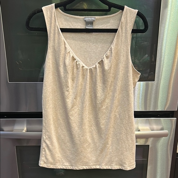 Ann Taylor Tan Sleeveless Tank‎ Top with Ruffle Neckline - Picture 1 of 3